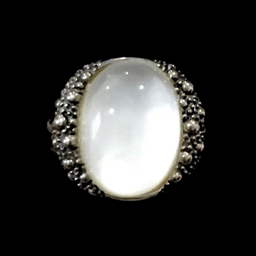 MICHAEL DAWKINS Starry Night Sterling Silver Mother of Pearl Doublet Ring 8-3/4